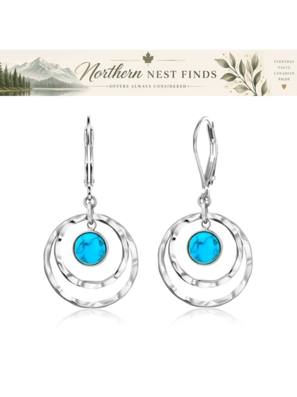 Sterling Silver Leverback Dangle Earrings Double Circle Drop